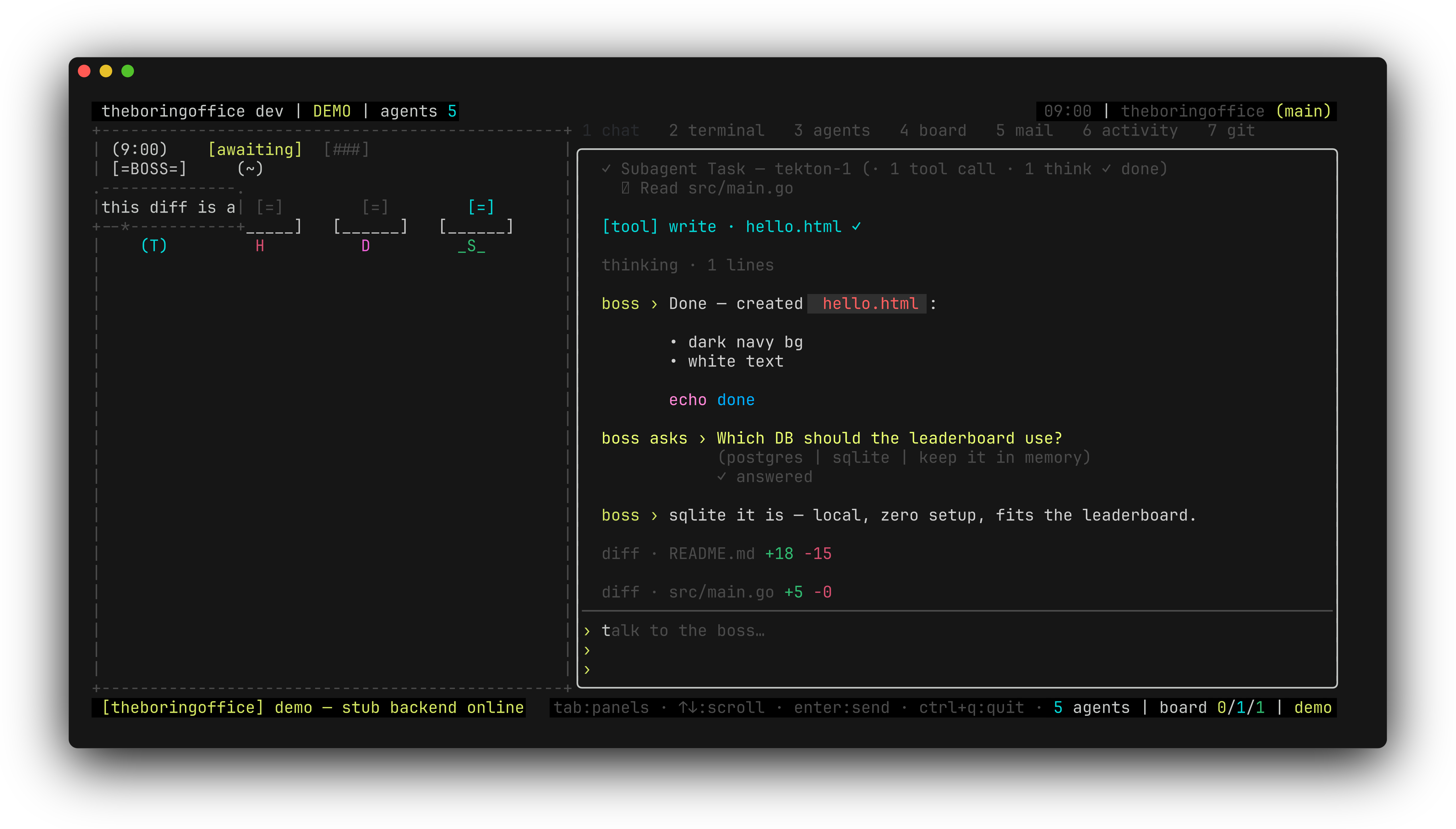 theboringfloor normal layout: full sidebar with spelled-out tab names next to the floor