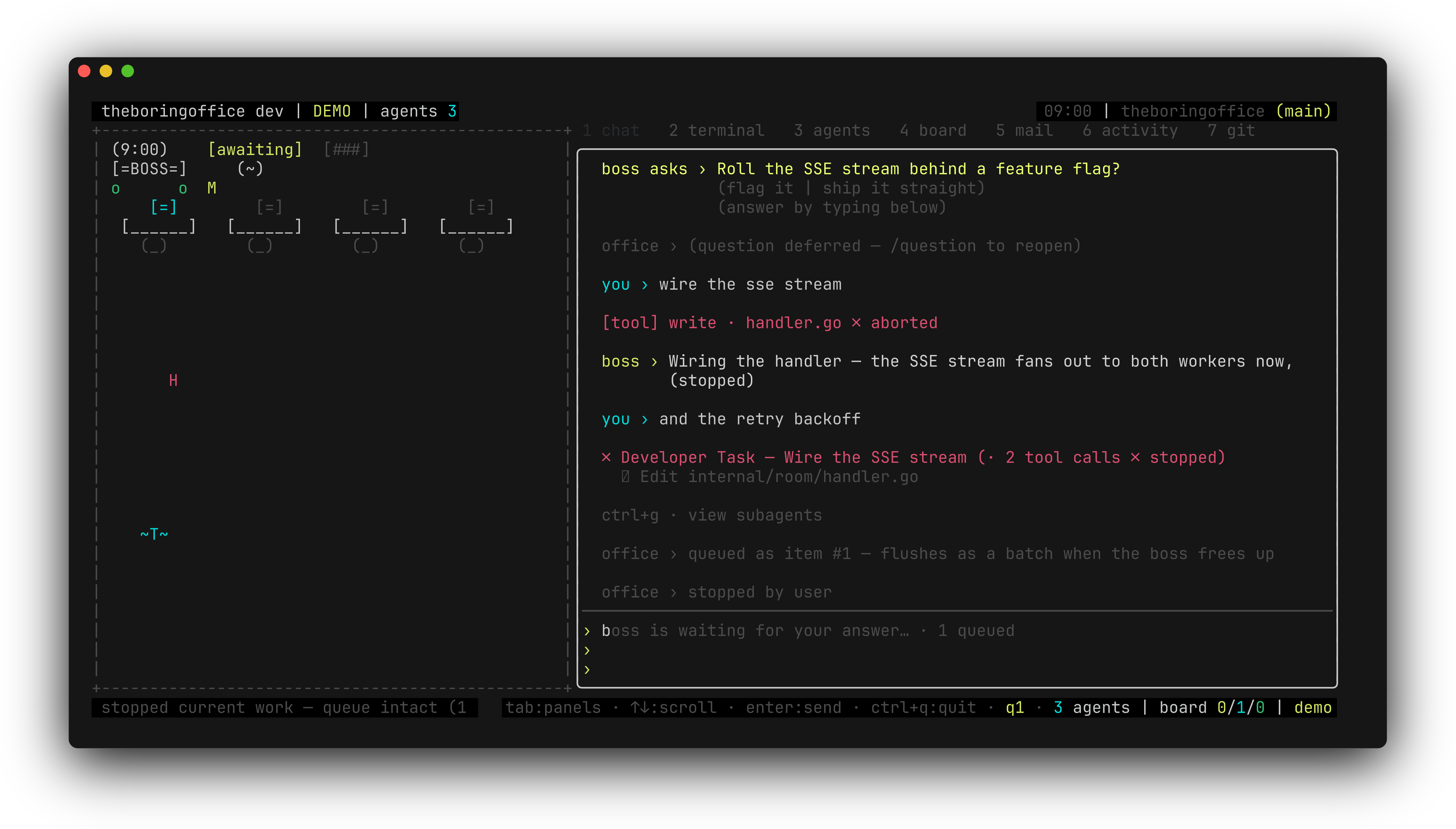 theboringfloor: /stop aborting in-flight work with the wedge watchdog note on the status bar